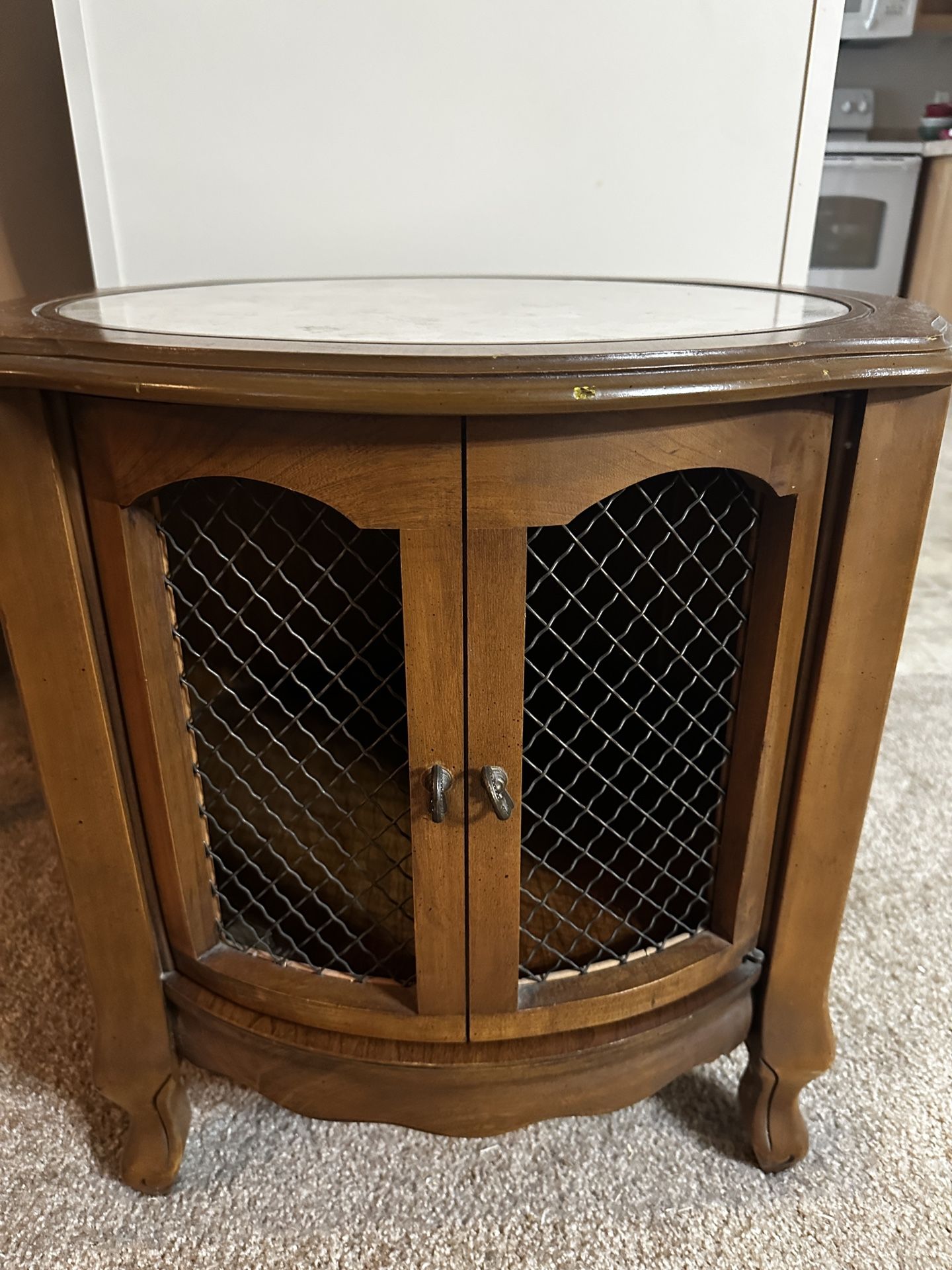 Elegant Wooden End Table with Marble Top