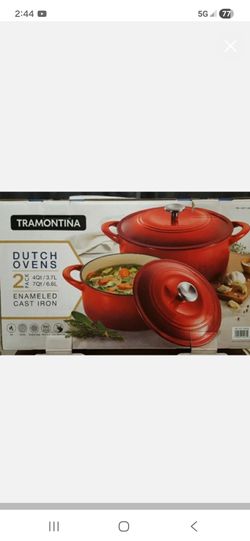 NEW Tramotina 2  Pot W/lids Cast Iron Dutch Oven Set
