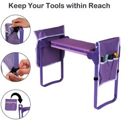 New Purple Garden Kneeler and Seat Stool Garden Folding Bench with 2 Tool Pouches & EVA Foam Kneeling Pad