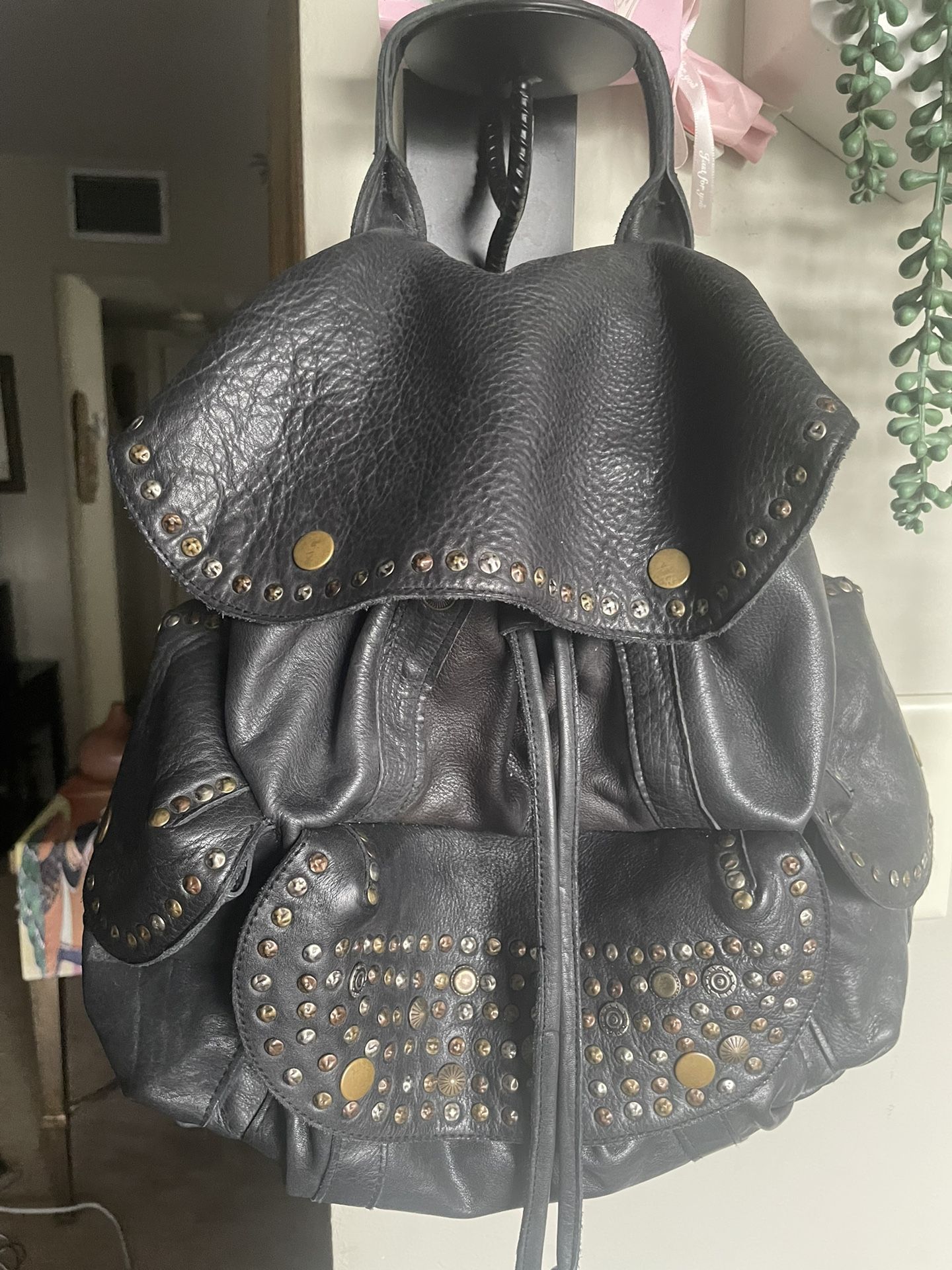 Viola Castellani Women's Black Studded Leather Backpack