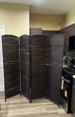 4-Panel Woven Room Divider Privacy Screen