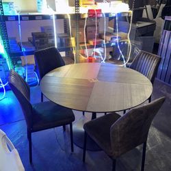 New 47” Round Wooden Table And 4 Dining Chairs