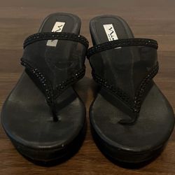 Nina Platform Wedge Sandal Size 9.5 Thong Sheer Shoe Rubber Sole