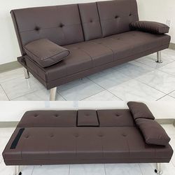 (NEW) $155 Sofa Bed Futon Convertible Folding Recliner Couch Furniture 65x30x31” Cup Holder 
