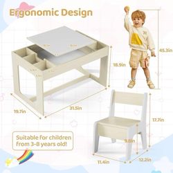 C33 $70  3 in 1 Kids Art Table and Chair Set, Wooden Activity Desk w/Blackboard, Ample Storage Space, 2 in 1  Color Natural Brand Arlopu Size 31.5 inc