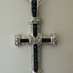 Sterling Silver Blue & White Diamond Accent Cross Pendant Necklace ~18"