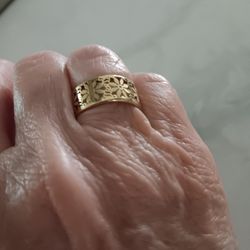 14K Gold Eternity Band Ring "Fiori Ricami"
