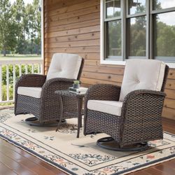 Patio Wicker Chairs Swivel Rocker - Outdoor Swivel Rocking Chairs Set of 2 with Rattan Side Table