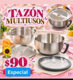 Especial $90.00 Tazón Multiusos  Acero Inoxidable  Guarda Comidas  Colador Rayador Hoja Fina Gruesa Princess House Ventas  Finales  Ventas  Finales