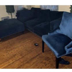 Two Piece Blue Crush Velvet Couch & Ottoman Not The Chair 