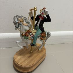 Vintage Breckenridge Design Porcelain Clown on Carousel Horse Music Box