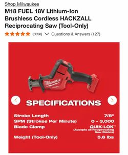 M18 FUEL 18V Lithium-Ion Brushless Cordless HACKZALL Reciprocating Saw (Tool-Only)