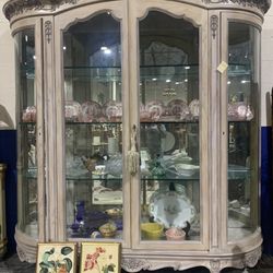 Gorgeous Cabinet Armoire China Display Showcase Ornate Carved Victorian Antique Vintage French Floral Roses Flowers