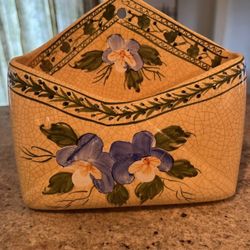 Painted Ceramic Envelope Wall Pocket Vase/Mail Holder- Floral