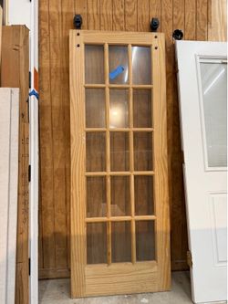 30x80 Pine 15-Lite Glass Barn Door / French Door Slab