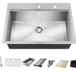 Glacier Bay Zero Radius 27 in. Drop-In Single Bowl 18 Gauge Stainless Steel Workstation Kitchen Sink with Spring Neck Faucet