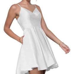 White Elopement Ceremony Homecoming Dress