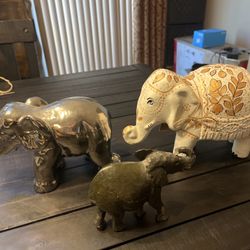 Set of 3 Elephant Figurines – Boho / Global Decor – Good Luck Elephants