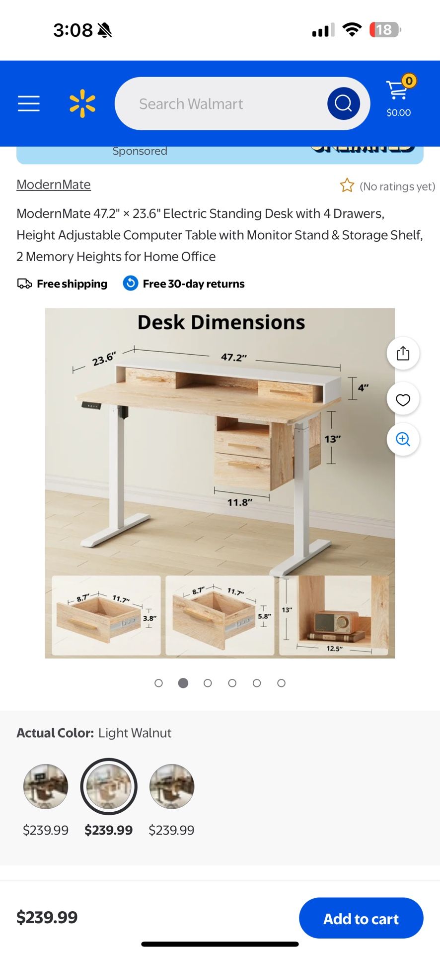 Electric Standing Desk with 4 Drawers,