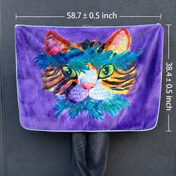 Healer Cat Blanket | Herbalist of Souls - Original Hand-Drawn "Healer Cat" Art Blanket - Phantasm Wilds Collection - Healing & Spiritual Gift Cat