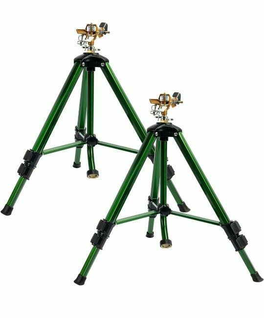 Impact Sprinkler on Tripod Base, 2 Pack Heavy Duty Sprinklers for Lawn Yard Garden, 0-360 Degree Large Area Coverage, 3/4 Inch Connector Extension Leg