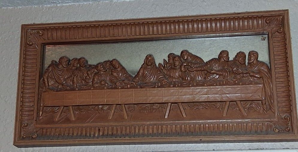 Wooden And Glass Jesus Last Super Antique