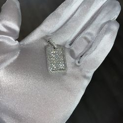 Moissanite Baguette Dog Tag Pendant 925 Silver D Flawless (22in Chain Included)