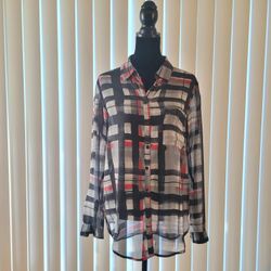 Mango Check Chiffon Button Semi-Translucent Shirt