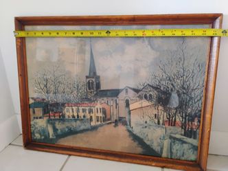 Vintage Framed Church Village Landscape Print 24" x 18"