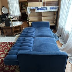 Beautiful Blue Velvet Sleeper Sofa 