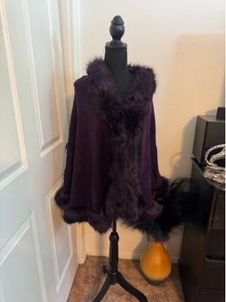 Purple cape shaw with faux fur