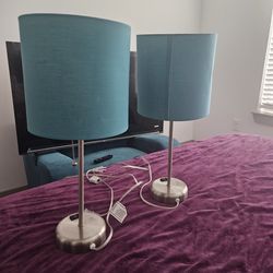 Teal Table Lamps with Shades – Matching Set of Two
