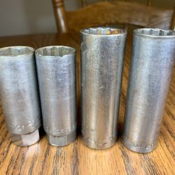 4 Vintage Craftsman Deepwell Sockets 13/16” Spark-plug, 3/4”, Mechanic Tools