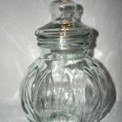 ✨️This JAR is HUGE✨️Vintage LARGE Glass Pumpkin Shaped Apothecary Jar w/Lid Light Green Tint.
