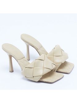 Bottega Veneta Lido Beige Intrecciato Leather Slide Sandals