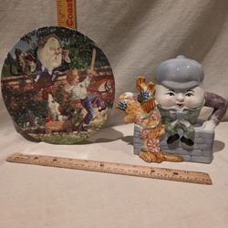 "Humpty Dumpty" lot of 2 porcelain/ ceramic  collectables, plate & teapot-vintage