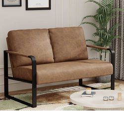 Love Seat Mini Couch Small Settee Loveseat Bench for Living Room, Faux Leather Loveseat Sofa Small Sofa Couches for Small Spaces with Padded Cushion, 