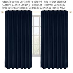 Utopia Bedding Navy Blackout Curtains – 2 Panels 52x63