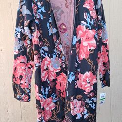 Floral Open Front Cardigan Large