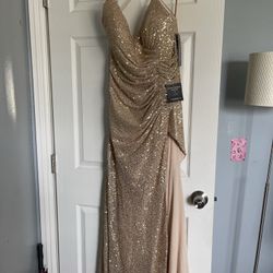 $75 - Prom Dress XS Gold Sequin Spaghetti Strap Dress 