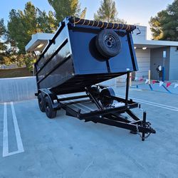 NEW DUMP TRAILER 12X8X4 HYDRAULIC SYSTEM ROLLING TARP &SPARE TIRE ELECTRIC BRAKES LIGHTS  2 AXLE 6000 LBS EACH 2 5/16 HITCH DIAMOND WALLS-6 LUGS TITLE