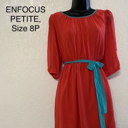 ENFOCUS PETITE, Orange Chiffon Dress, Size 8P