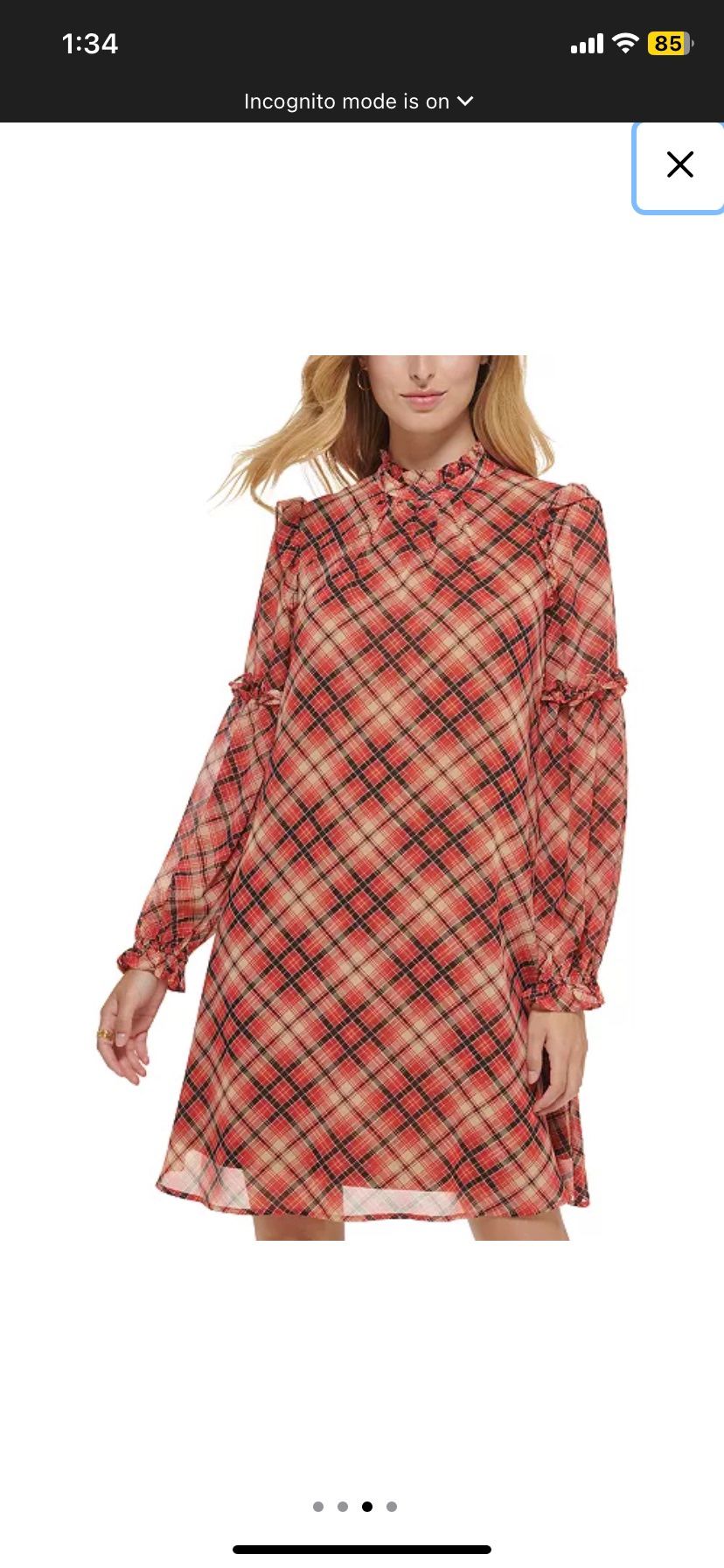 Brand New Woman’s Tommy Hilfiger brand Red Plaid Ruffled Shirt Dress Up For Sale
