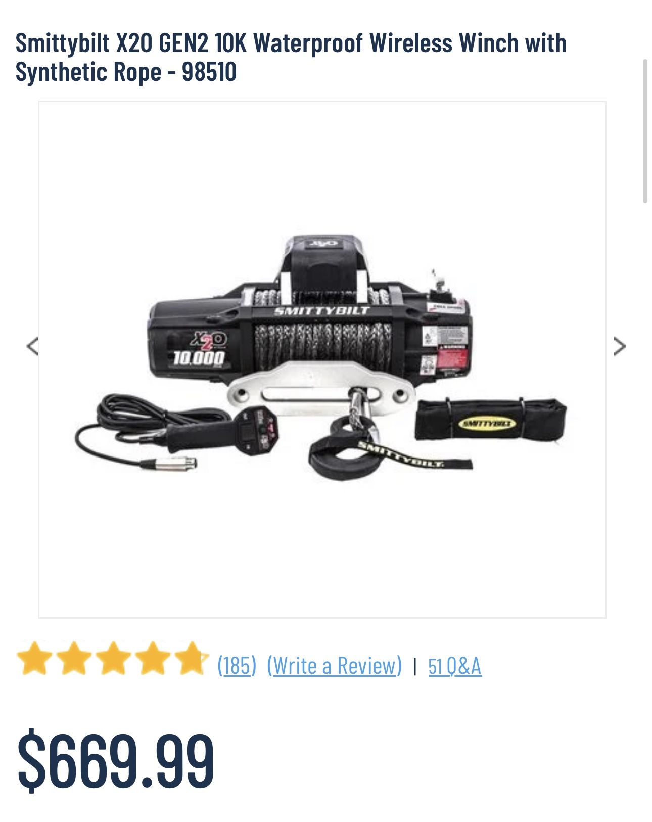 Smittybilt X2O Gen2 10K Synthetic Wireless Winch -98510