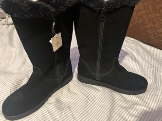 Black Genuine Leather Tall Winter Boots