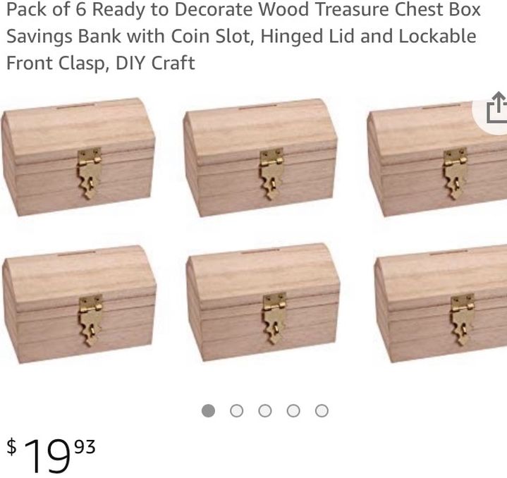 Pack Of 6 Ready To Decorate Wood Treasure Chest Box