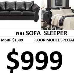 Black PU Full Sofa Sleeper With Memory Foam Mattress 