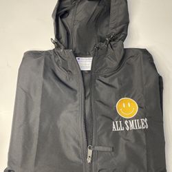 Champion Black Packable Jacket- ALL $MILE$ Logo Windbreaker Size S