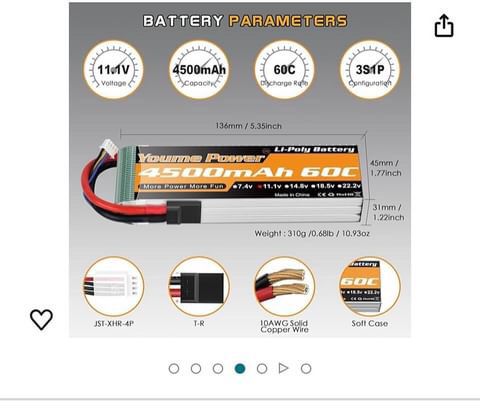 RC BATTERIES *Youme 11.1V Lipo Battery 4500mAh 60C 3S