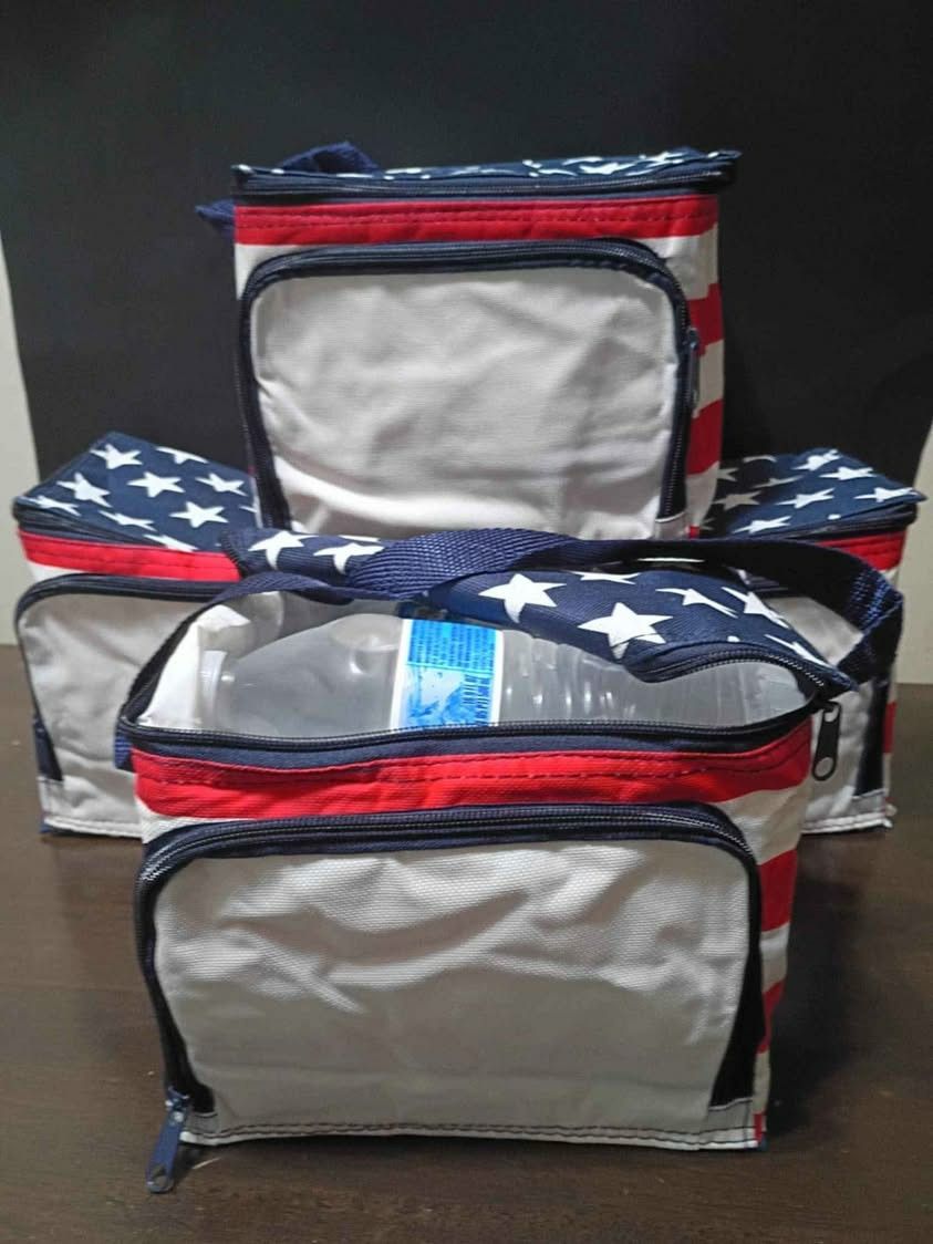 6-Can/Bottle American Flag Cooler Lunch Bag Box Brand New